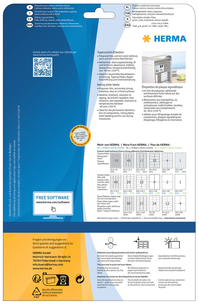 HERMA -  Etiket  4222 63.5x29.6mm folie zi 675st | 32 stuks