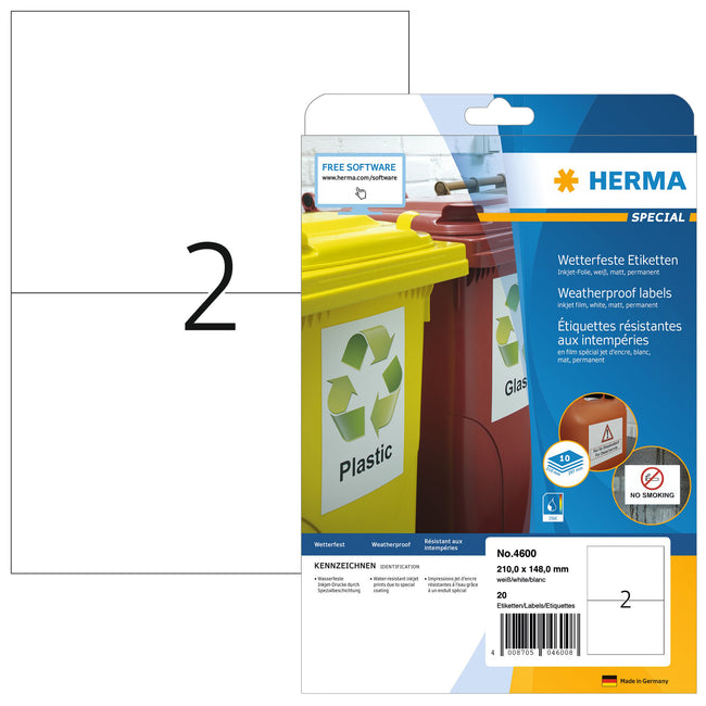HERMA -  Etiket  4600 210x148mm a4 folie wit 20st | 32 stuks