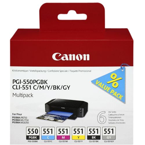 Canon - Tintenpatrone PGI-550 + CLI-551 Schwarz + 5 Farben