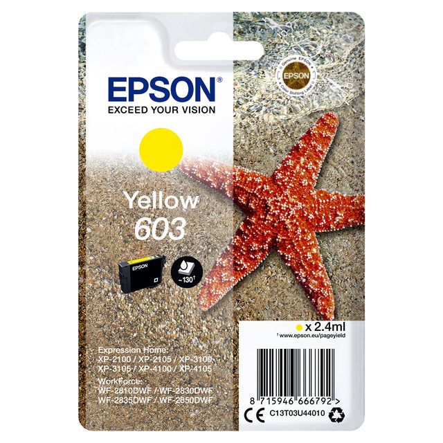 Epson - Ink Patrone 603, 130 Seiten, OEM C13T03U44010, Geel