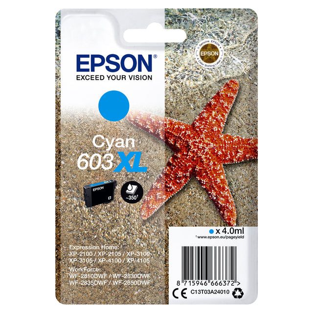 Epson - Ink Patrone 603 XL, 4 ml, OEM C13T03A24010, Cyan