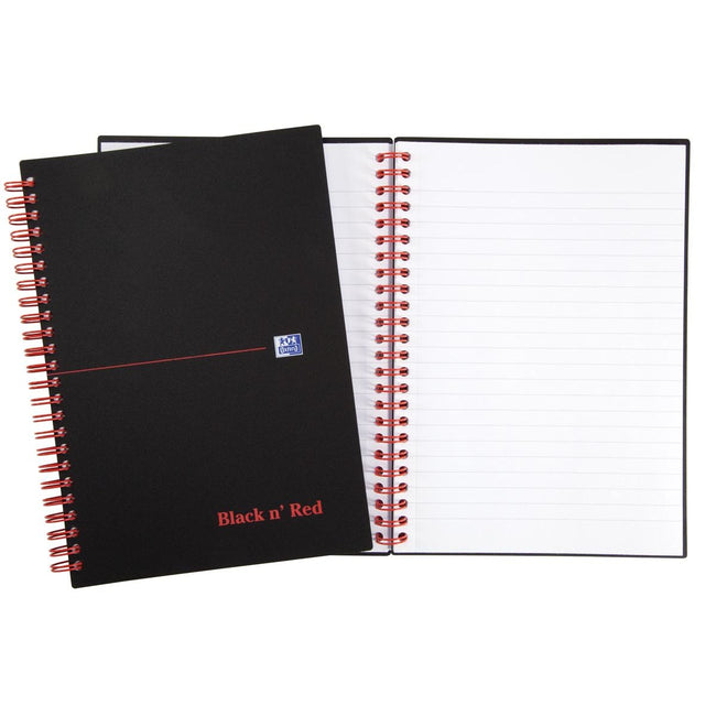 Oxford - BLACK N' RED Spiralblock aus Kunststoff, 140 Seiten im A5-Format, liniert