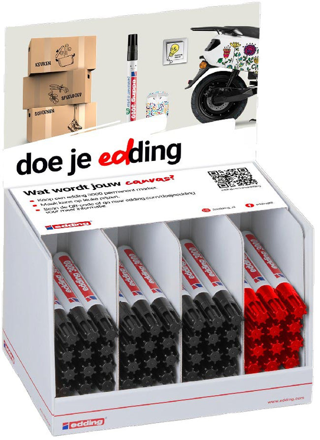 Edding -  permanent marker 3000, zwart en rood, display van 48 stuks
