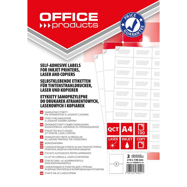 BÜRO-Produkte - Etiketten, weiß, rechte Ecken, 100 Blatt, 210 x 148 mm, 2 Etiketten pro Blatt