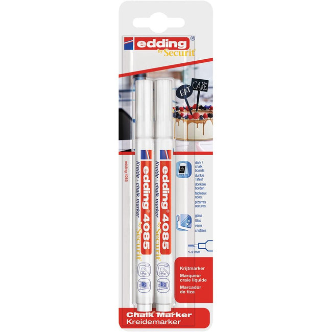 Edding - Kreidemarker e-4085, runde Spitze 1,2 mm, Blister à 2 Stück, weiß