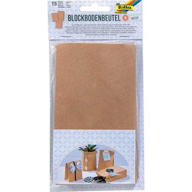 Folia - Papiertüte, 100 x 55 x 175 mm, 15er Pack, Kraft
