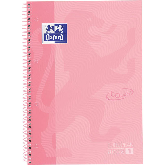 Oxford - School Touch Peabook-Spiralblock, ft A4+, 160 Seiten, kariert 5 mm, Pastellrosa