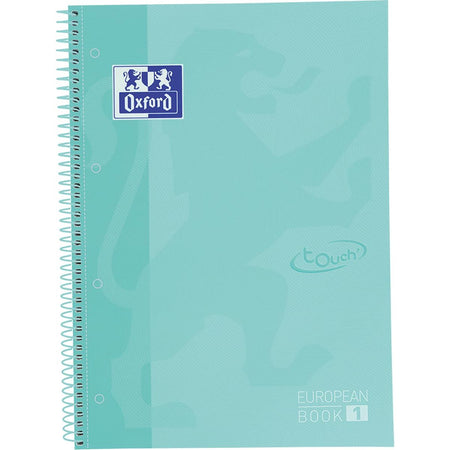 Oxford - School Touch Peabook-Spiralblock, ft A4+, 160 Seiten, kariert 5 mm, Pastelltürkis