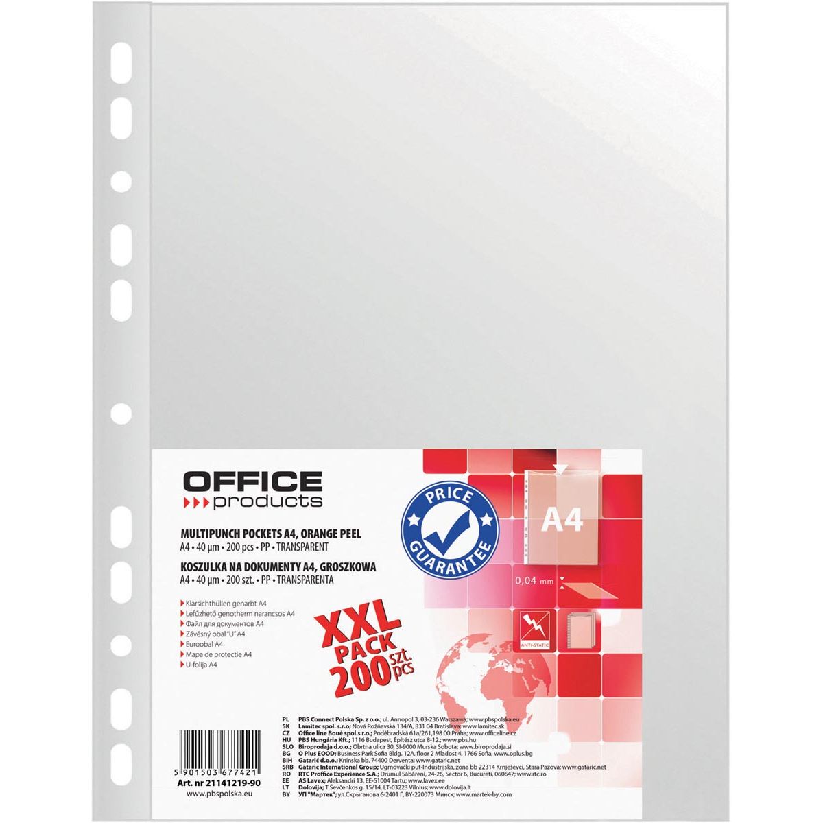 OFFICE products -   geperforeerde showtas, A4, 40 micron, gekorreld, pak van 200 stuks