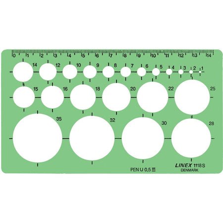 Linex - Kreisschablone 22 Kreise mit Tuschefüßen 1-35mm grün