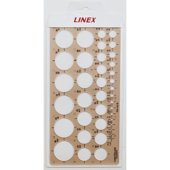 Linex - Kreisschablone 39 Kreise mit Tuschefüßen 1-35mm grau