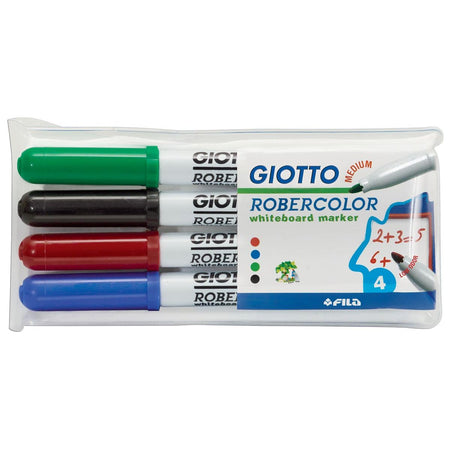 Giotto – Robercolor Whiteboard-Marker, mittelgroß, runde Spitze, Etui mit 4 Stück in verschiedenen Farben