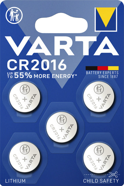 Batterie Varta -Knopfzelle CR2016 Lithiumblister von 5 Piece | 10 Stück