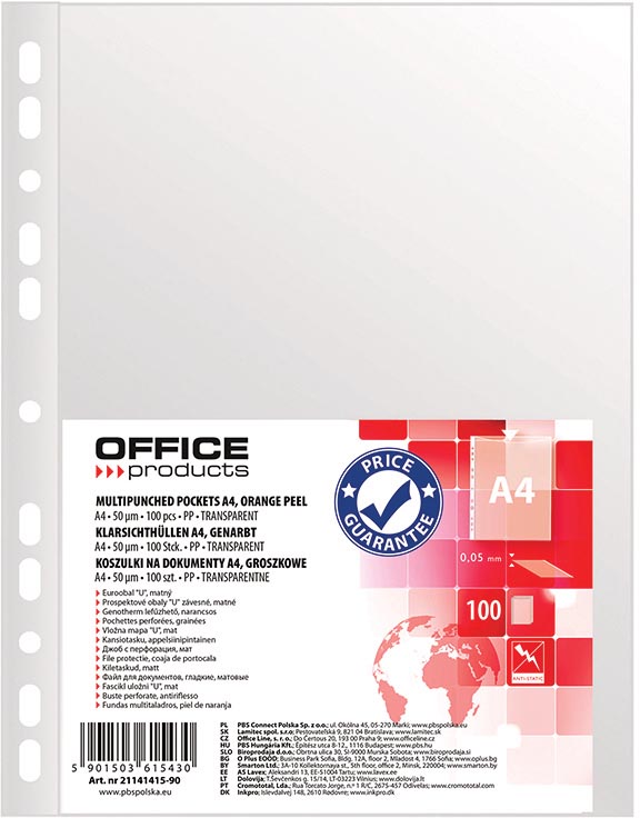 OFFICE products -   geperforeerde showtas, A4, 50 micron, gekorreld, pak van 100 stuks