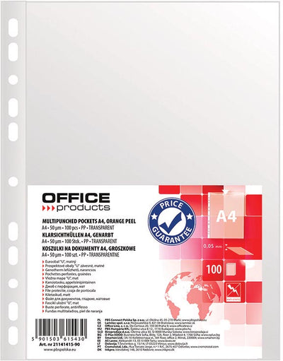 OFFICE products -   geperforeerde showtas, A4, 50 micron, gekorreld, pak van 100 stuks