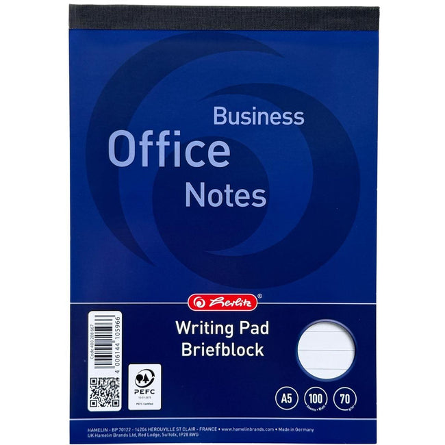 Herlitz -   schrijfblok, ft A5, 70 g/m², 100 vel, gelijnd