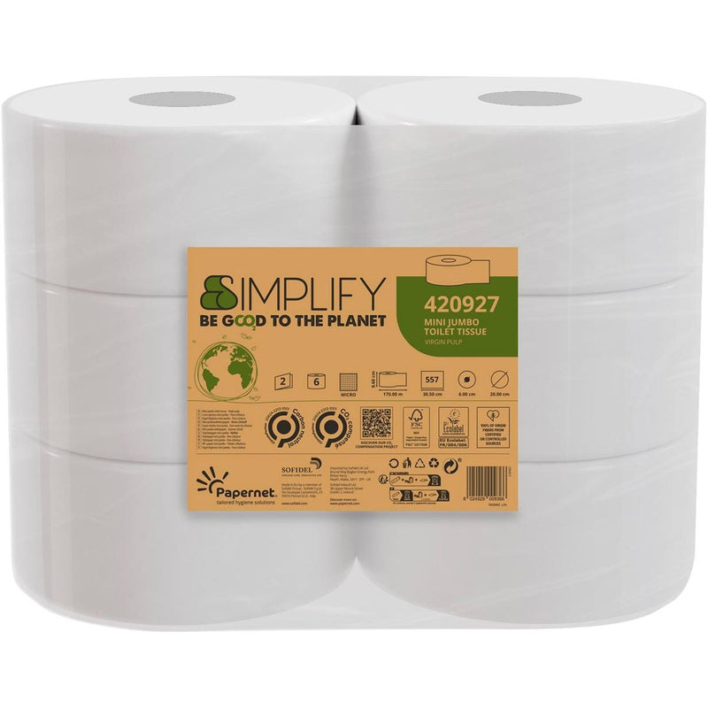 Papernet - Toilettenpapier Simplify Mini, 2-lagig, 557 Blatt, Packung mit 6 Rollen