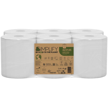 Papernet -   papieren handdoeken Simplify Centerfeed, 2-laags, 90 m, 450 vel, pak van 6 rollen