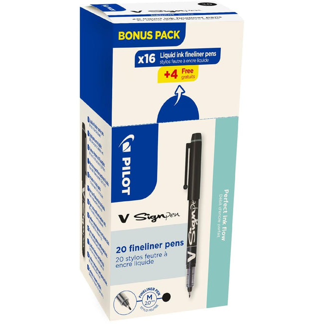 Pilot - Fineliner V-Sign Pen, Box mit 16 + 4 Stück, schwarz