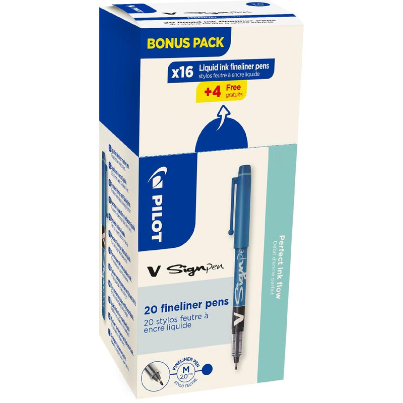 Pilot - Fineliner V-Sign Pen, Box mit 16 + 4 Stück, blau