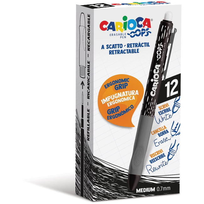 Carioca - Gelroller Oops, mittel, radierbar, Box à 12 Stück, schwarz