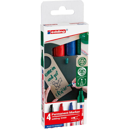 Edding - Permanentmarker E-3300, verschiedene Farben, Blister mit 4 Stück