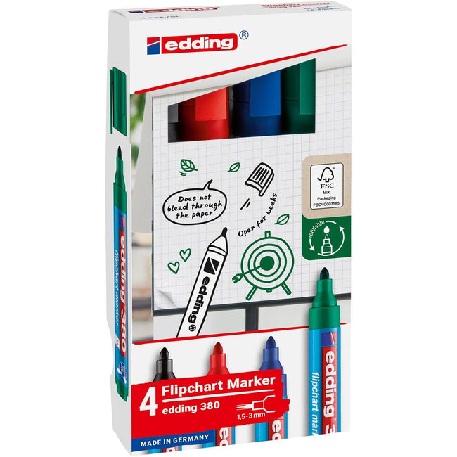 Edding - Filzstift 380 Flipchart rund 1,5-3mm sortiertes Set à 4 Stück
