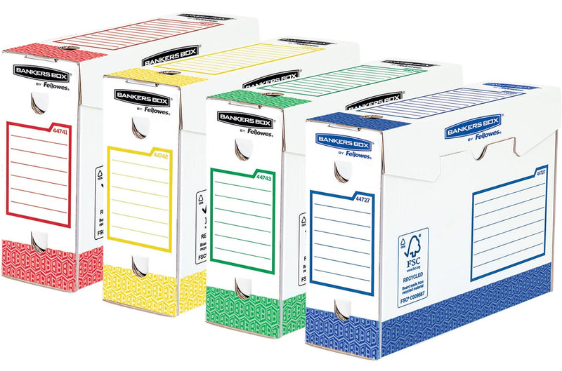 Bankers Box – einfache Archivbox, robust, 9,5 x 24,5 x 33 cm, verschiedene Farben, 8er-Pack