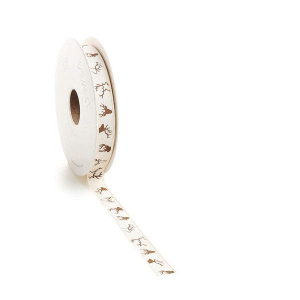 CERVUS - Weihnachtsband 12 mm x 15 Meter Elfenbein