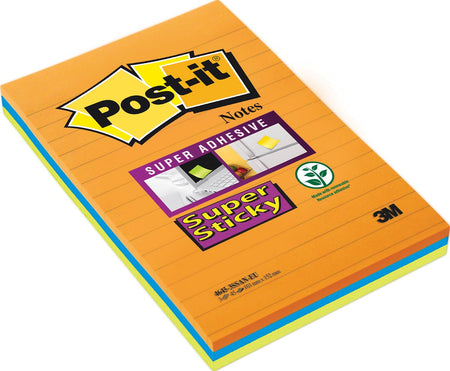 Post-it Super Sticky – Notizzettel, 45 Blatt, 102 x 152 mm, verschiedene Farben, 3er-Pack
