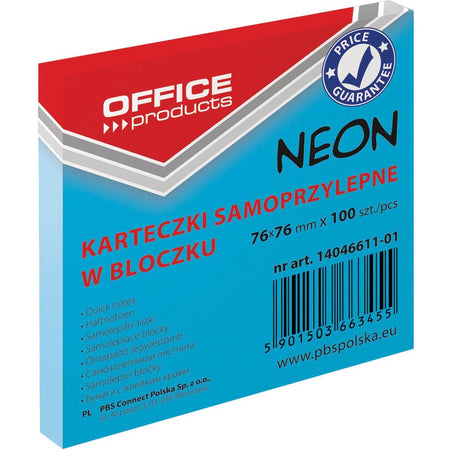 OFFICE products -   memoblok Neon, 76 x 76 mm, 100 vel, neonblauw