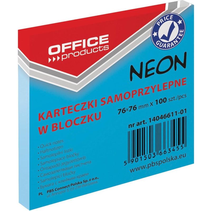 OFFICE products -   memoblok Neon, 76 x 76 mm, 100 vel, neonblauw
