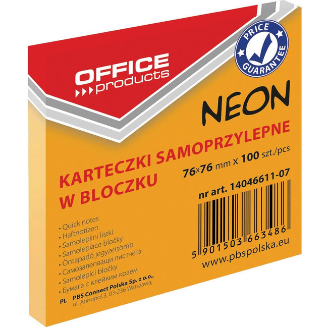 OFFICE products -   memoblok Neon, 76 x 76 mm, 100 vel, neonoranje