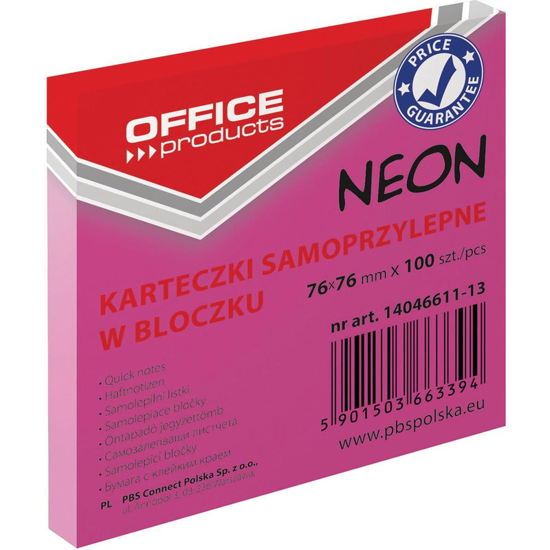 OFFICE products -   memoblok Neon, 76 x 76 mm, 100 vel, neonroze