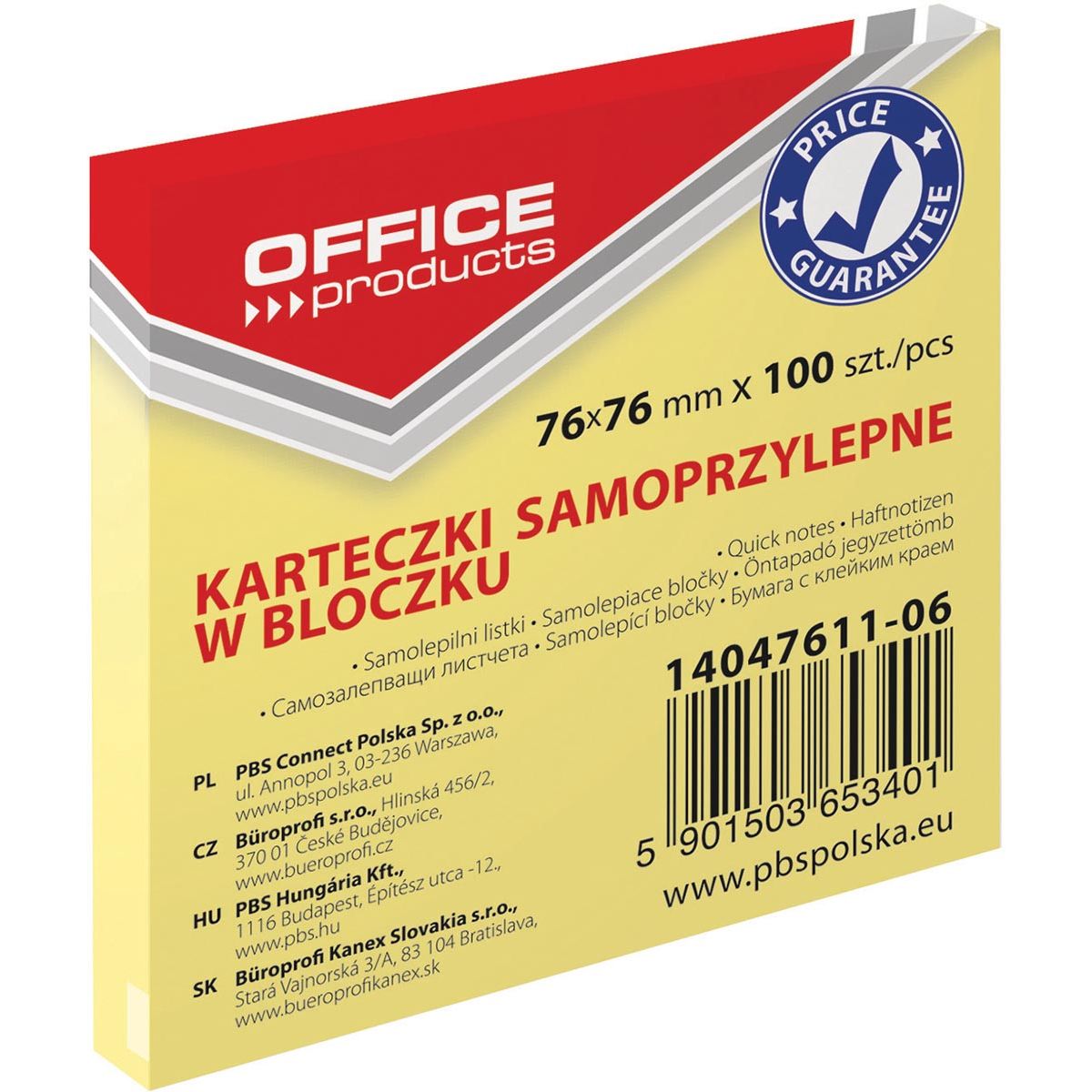 OFFICE products -   memoblok, 76 x 76 mm, 100 vel, geel