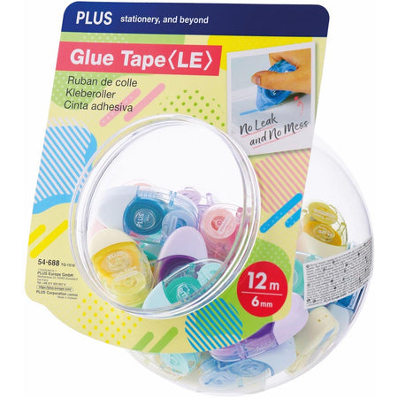 Plus – Kleberoller, 12 m x 6 mm, Display mit 30 Stück in verschiedenen Farben