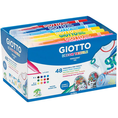 Giotto - Decor Textile Textilmarker, Schulpackung mit 48 Stück in verschiedenen Farben