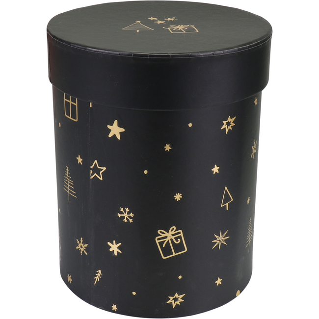 Klika -  Geschenkdoos | Christmas | karton | 17cm | Ø13cm | Kerstmis | zwart/goud | 18 stuks