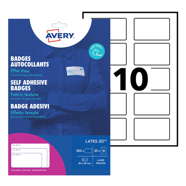 Avery -  Naambadge etiket  l4785-20 80x50mm 200st | 5 stuks
