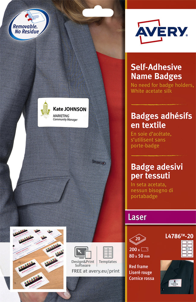 Avery -  Naambadge etiket  l4786-20 80x50mm 200st rd