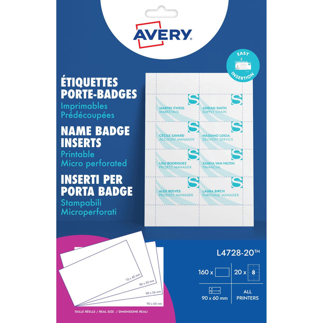 Avery -  Badgekaart  l4728-20 60x90mm perf 20vel