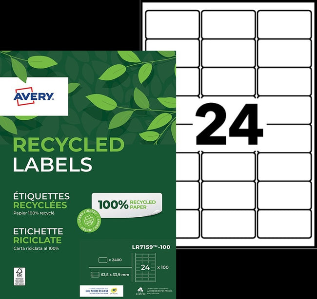 Avery -  Etiket  lr7159 63.5x33.9 recycled wt 2400st | 5 stuks