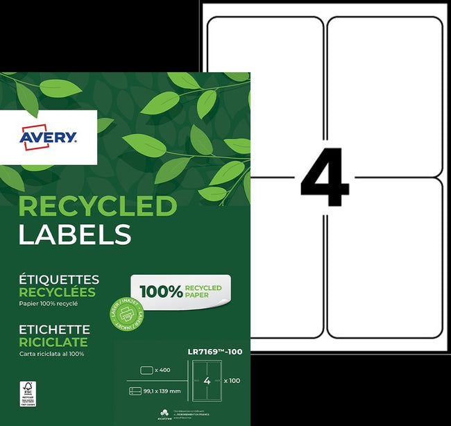 Avery -  Etiket  lr7169-100 99.1x139 recycled wt 400st