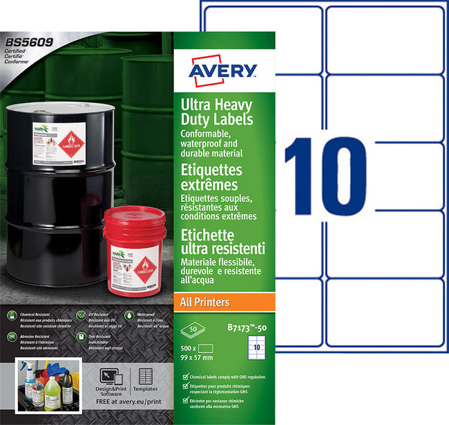 Avery -  Etiket  b7173-50 99x57mm polyester wit 500st | 5 stuks