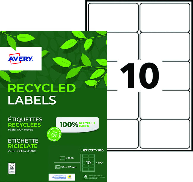 Avery -  Etiket  lr7173-100 99.1x57 recycled wt 1000st