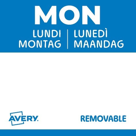 Avery -  Etiket  haccp maandag-blauw 25x25mm 1000st | 6 stuks