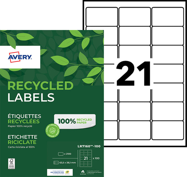 Avery -  Etiket  lr7160-100 63.5x38.1mm wit 2100st
