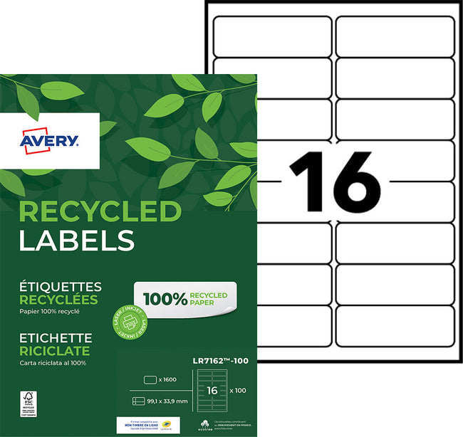 Avery -  Etiket  lr7162-100 99.1x33.9mm wit 1600st