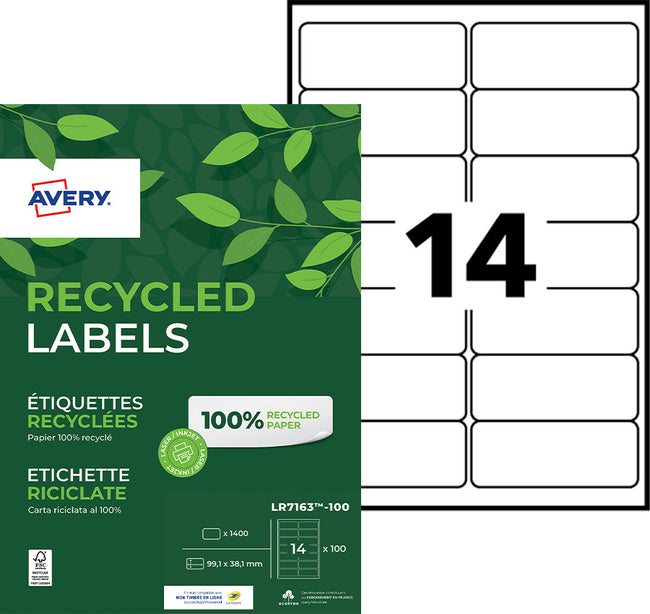Avery -  Etiket  lr7163-100 99.1x38.1mm wit 1400st