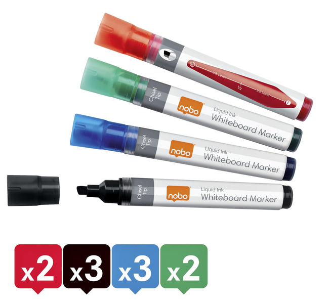 Nobo -  1915386 markeerstift 10 stuk(s) Beitelvormige punt Zwart, Blauw, Groen, Rood
